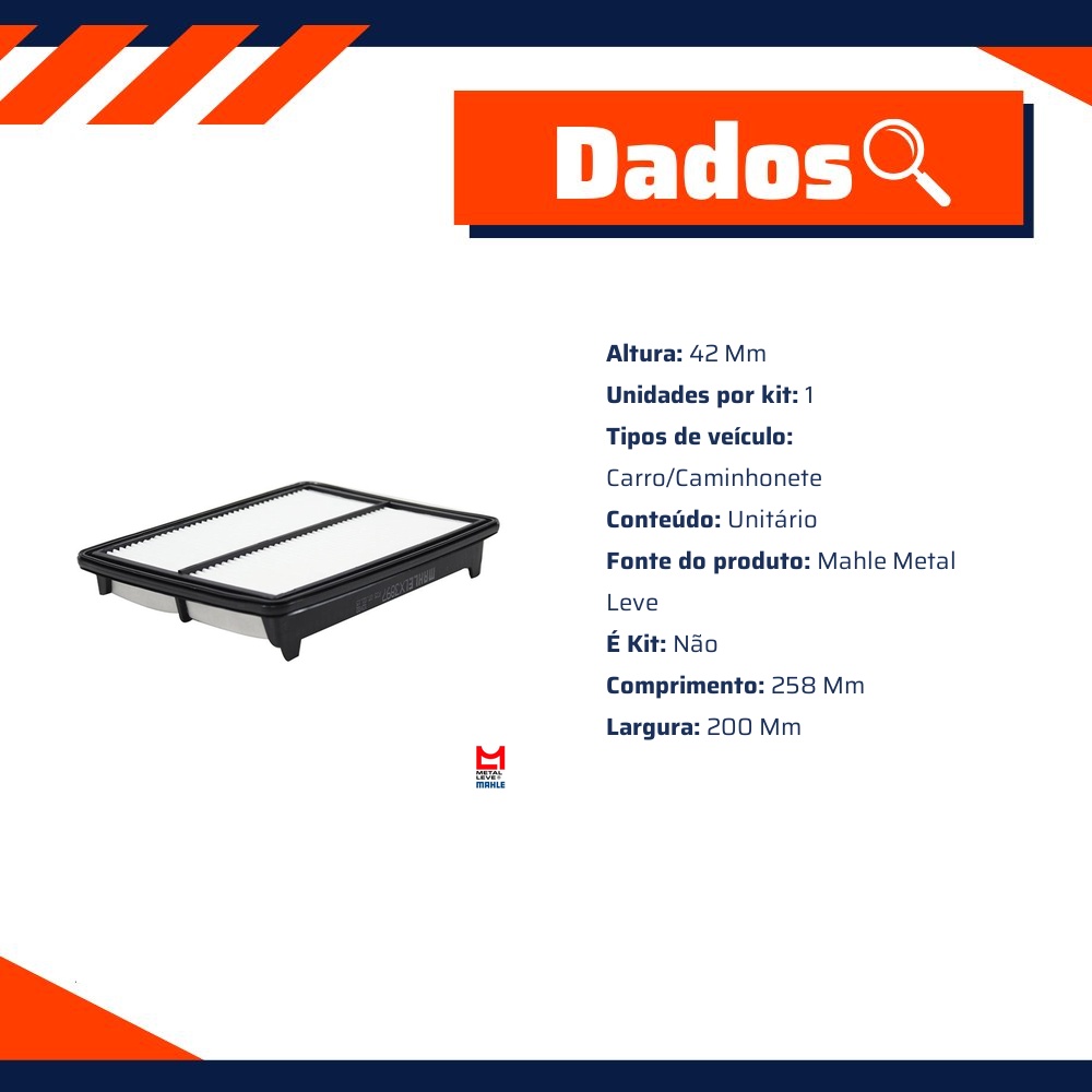 Filtro de Ar para Honda Accord - Mahle Metal Leve - LX3897