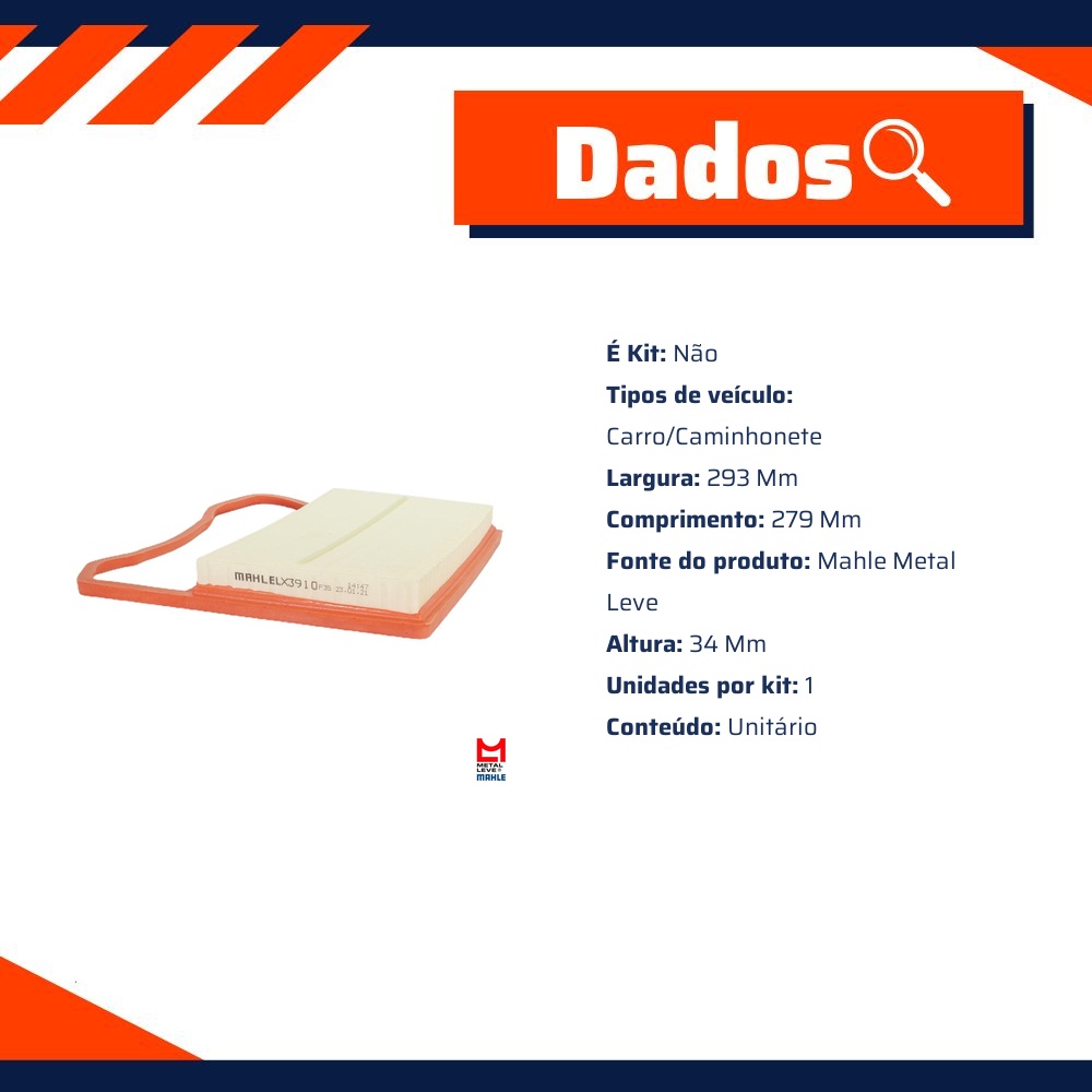 Filtro de Ar do Motor - Mahle Metal Leve - LX3910