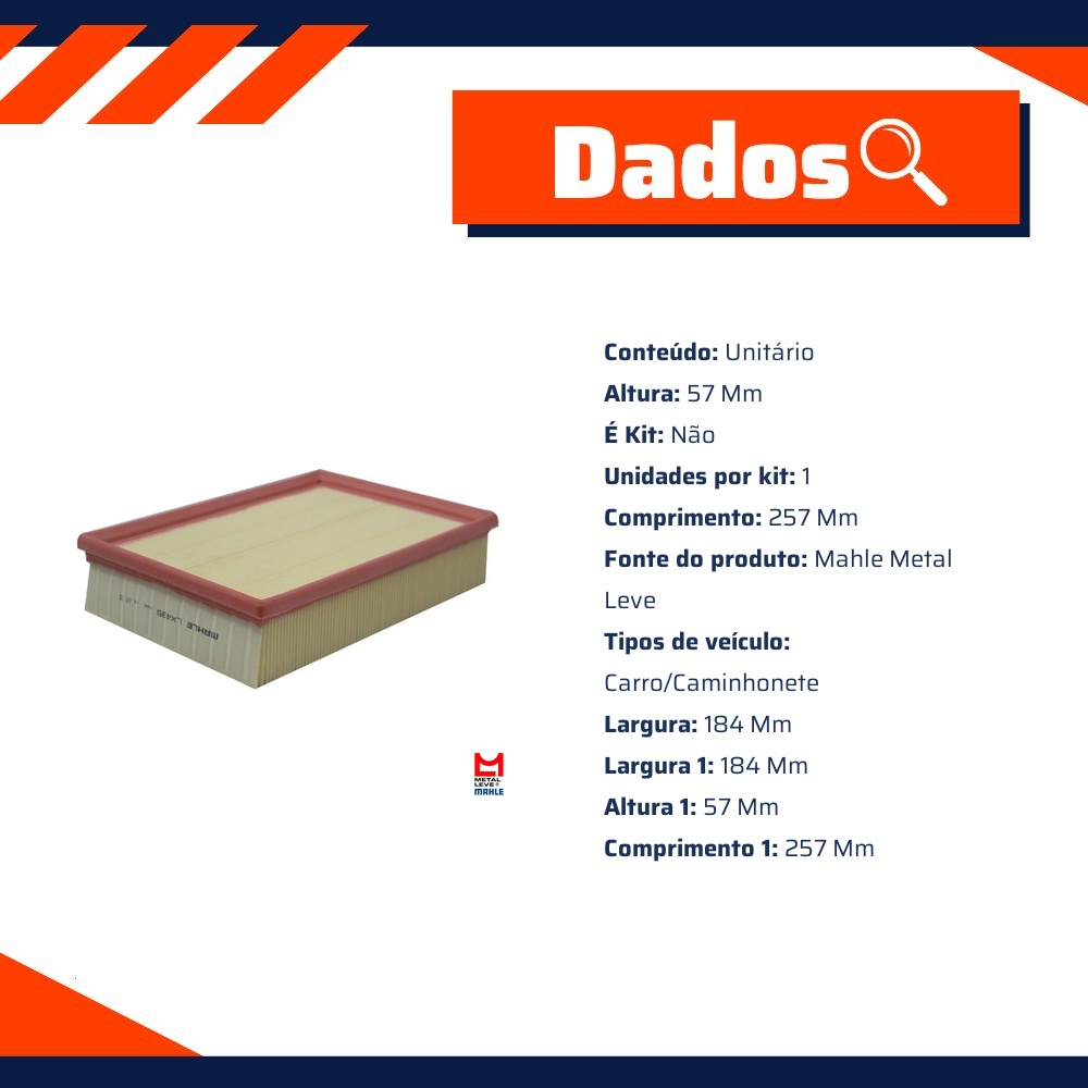 Filtro de Ar para Ford Escort e Escort SW - Mahle Metal Leve - LX435