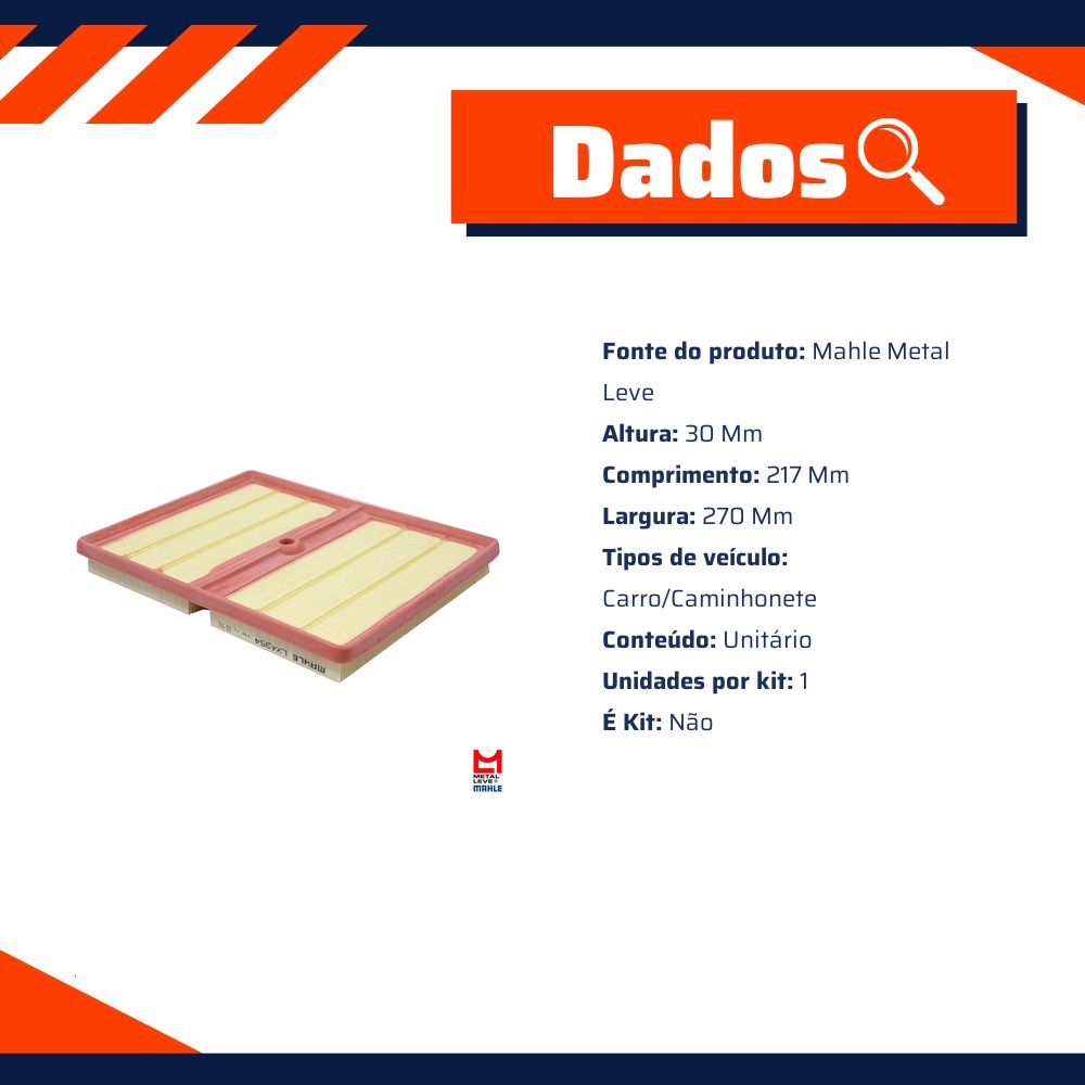 Filtro de Ar do Motor - Mahle Metal Leve - LX4354