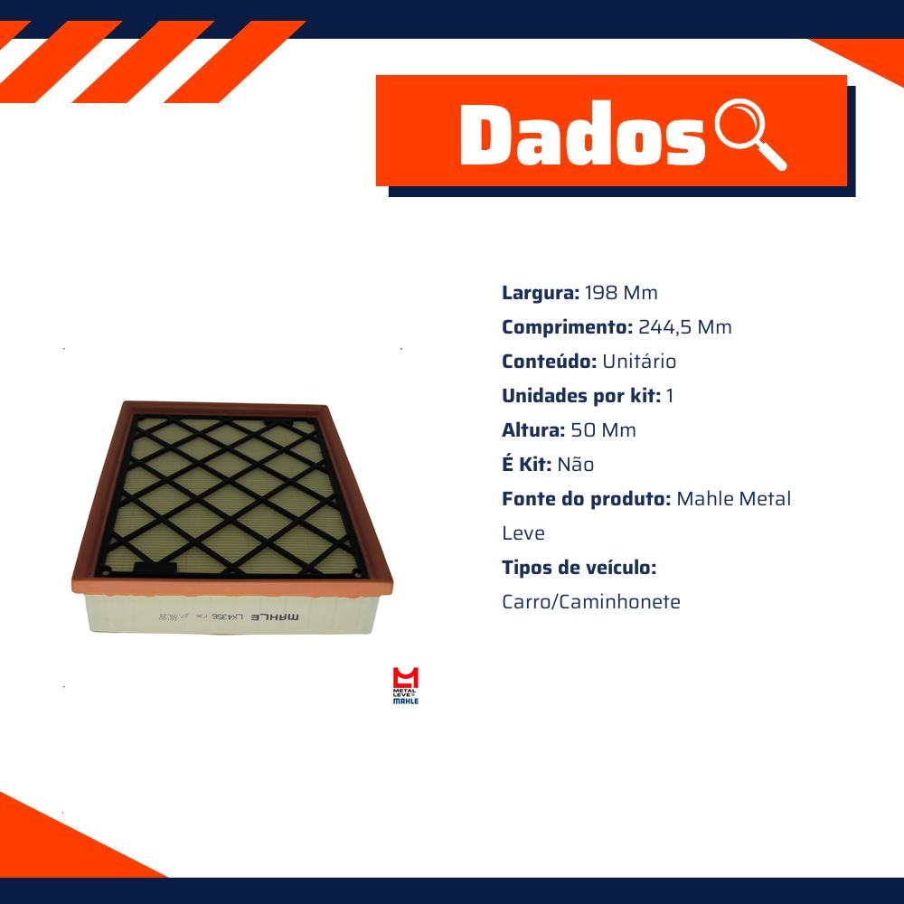 Filtro de Ar para Ford Fusion - Mahle Metal Leve - LX4356
