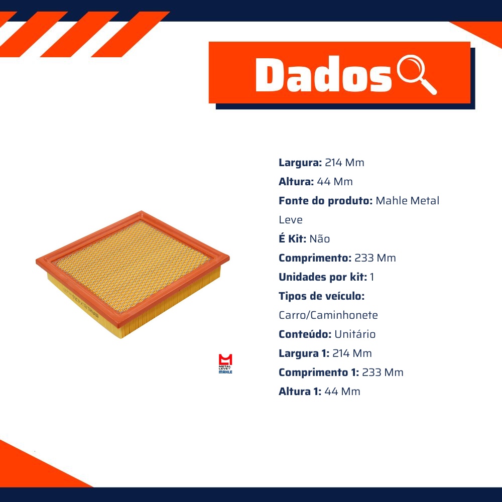 Filtro de Ar Dodge Journey e Fiat Freemont - Mahle Metal Leve - LX4366