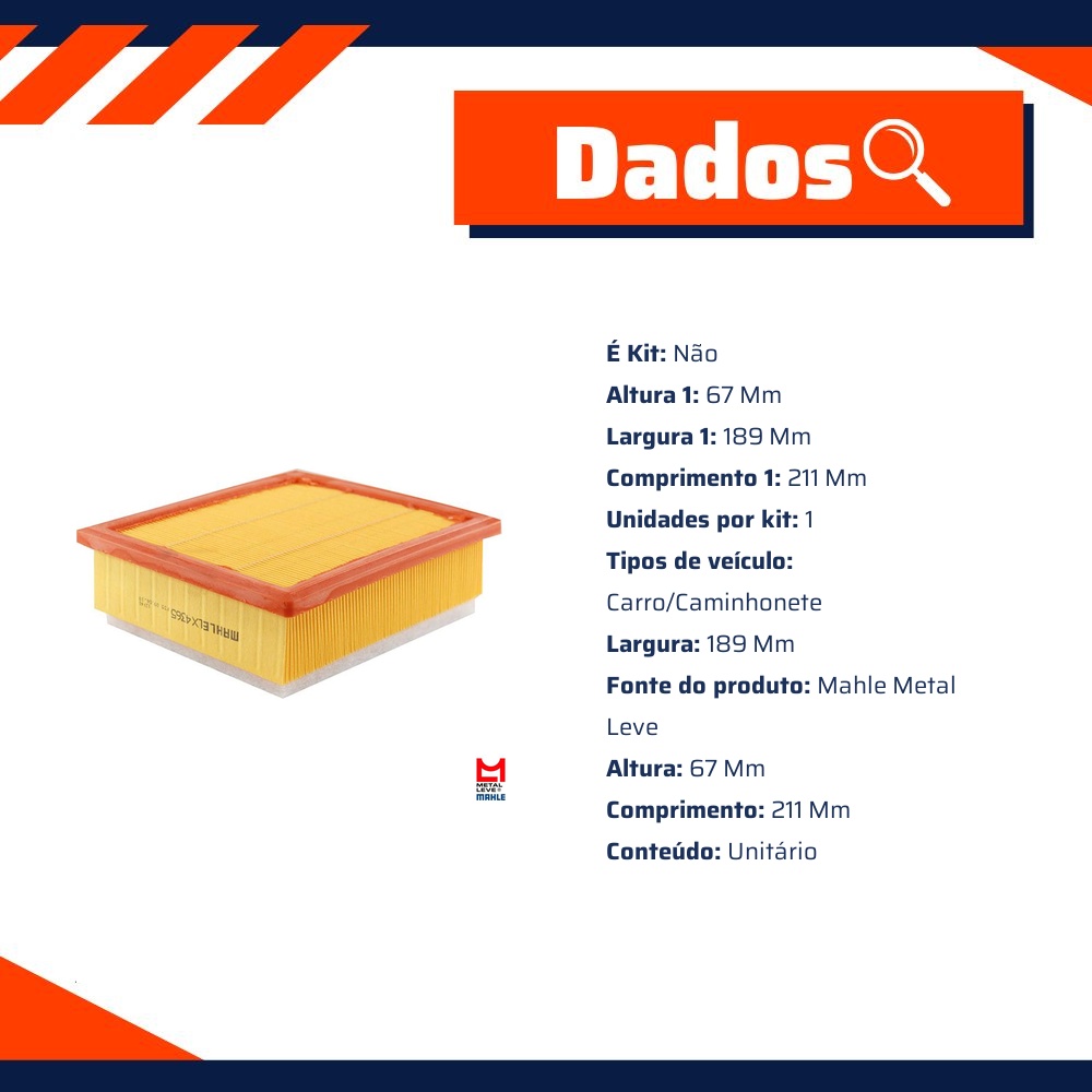 Filtro de Ar do Motor - Mahle Metal Leve - LX4365