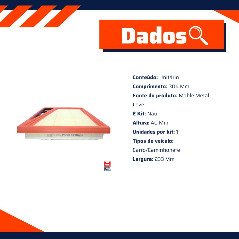 Filtro de Ar do Motor - Mahle Metal Leve - LX4547
