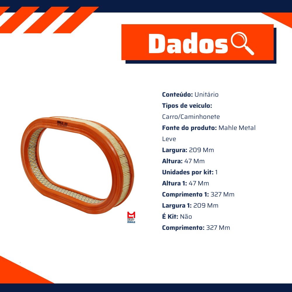 Filtro de Ar do Motor - Mahle Metal Leve - LX64