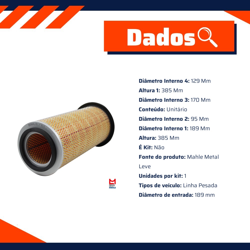 Filtro de Ar do Motor - Mahle Metal Leve - LX969