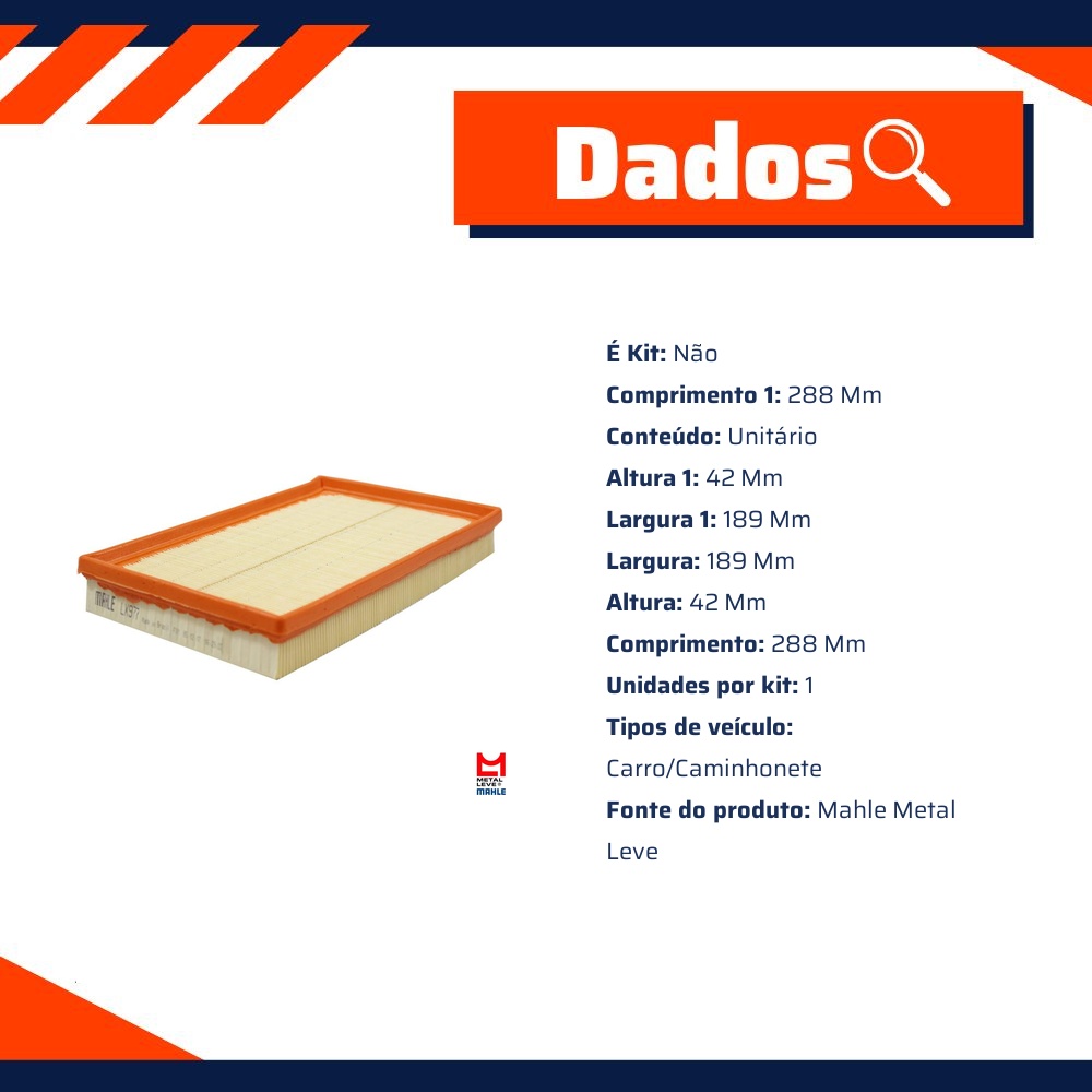 Filtro de Ar do Motor - Mahle Metal Leve - LX977
