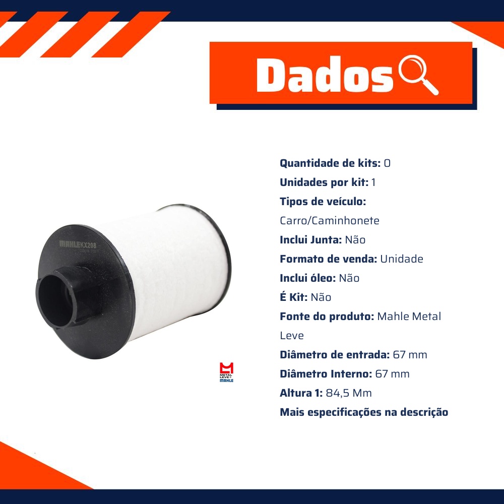 Filtro de Combustível - Mahle Metal Leve - KX208/D