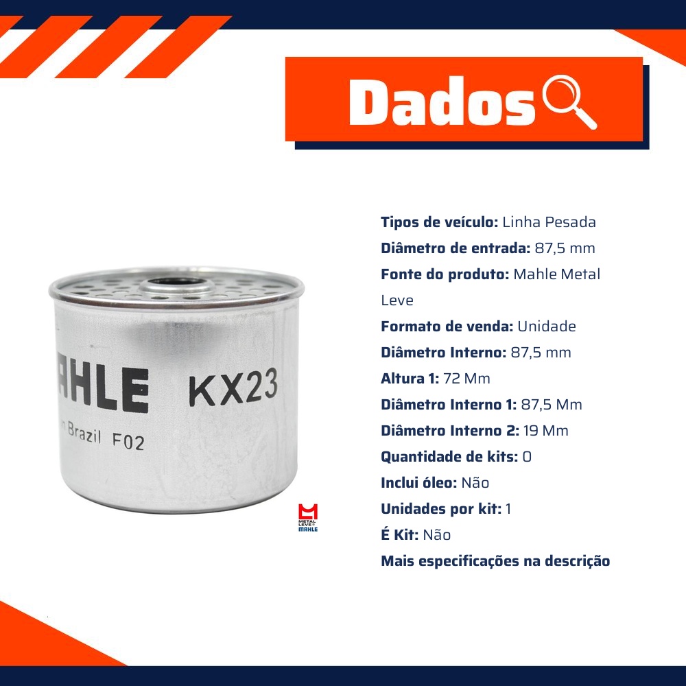 Filtro de Combustível - Mahle Metal Leve - KX23