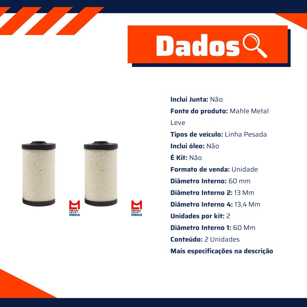 Par Elemento para Filtro de Combustível - Mahle Metal Leve - KX43