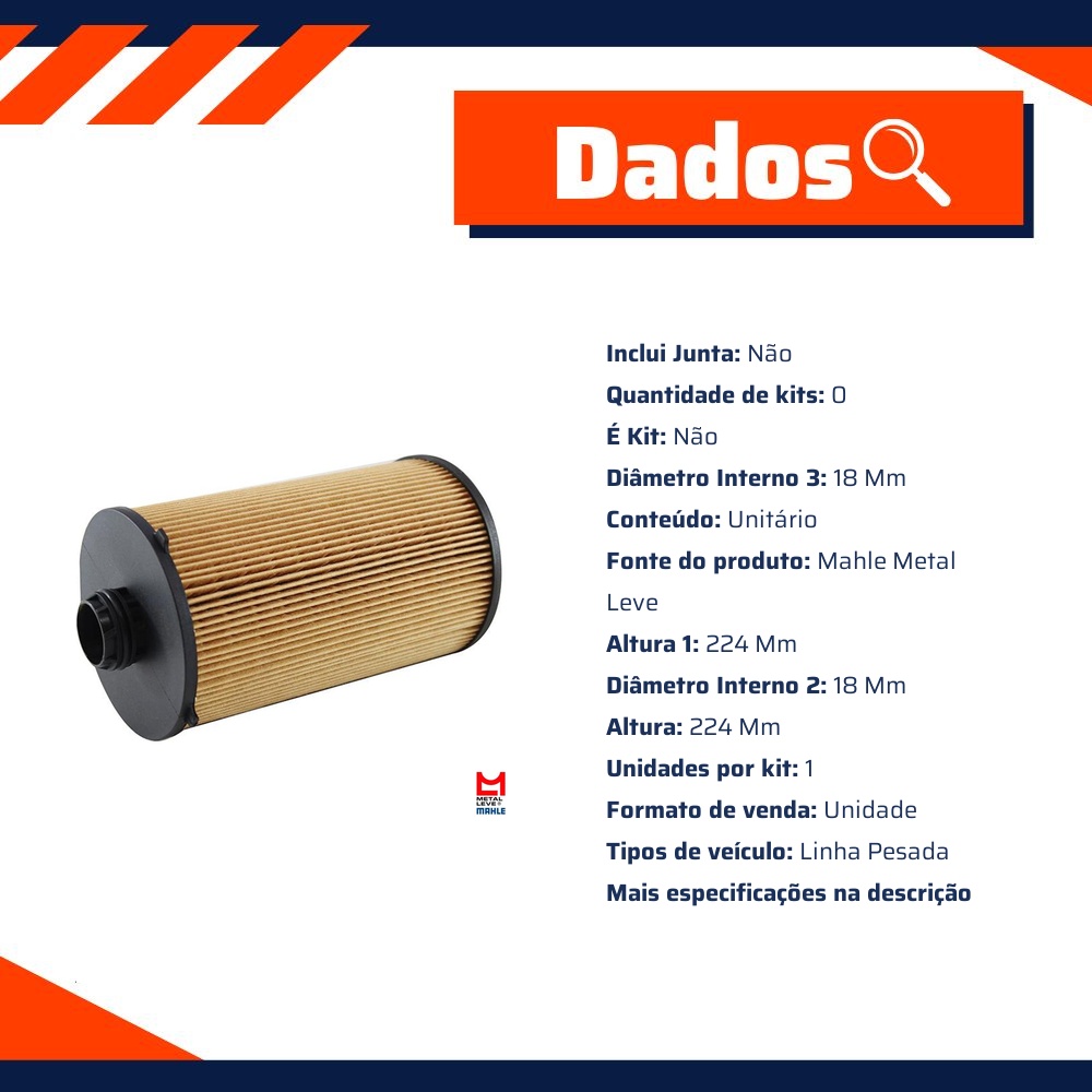 Filtro de Óleo Lubrificante - Mahle Metal Leve - OX1052D