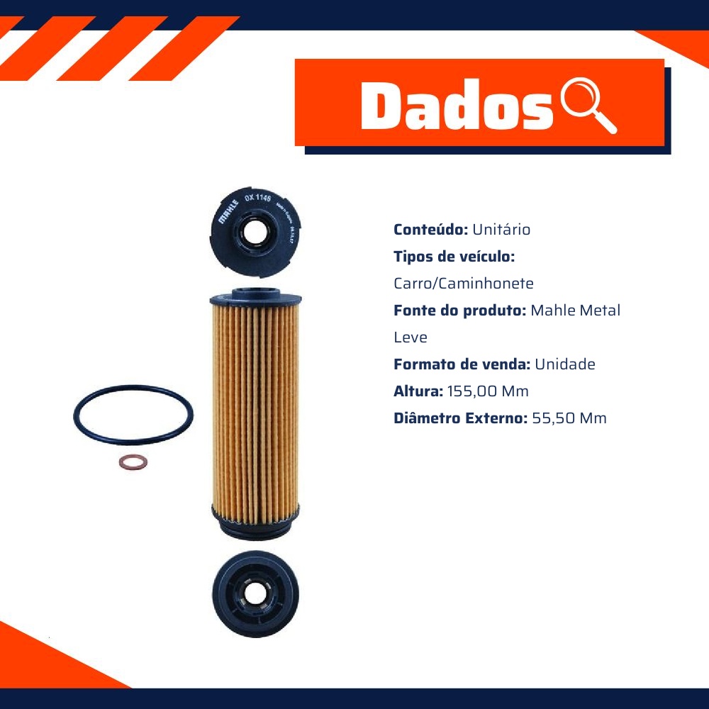 Filtro de Óleo Lubrificante - Mahle Metal Leve - OX1146D