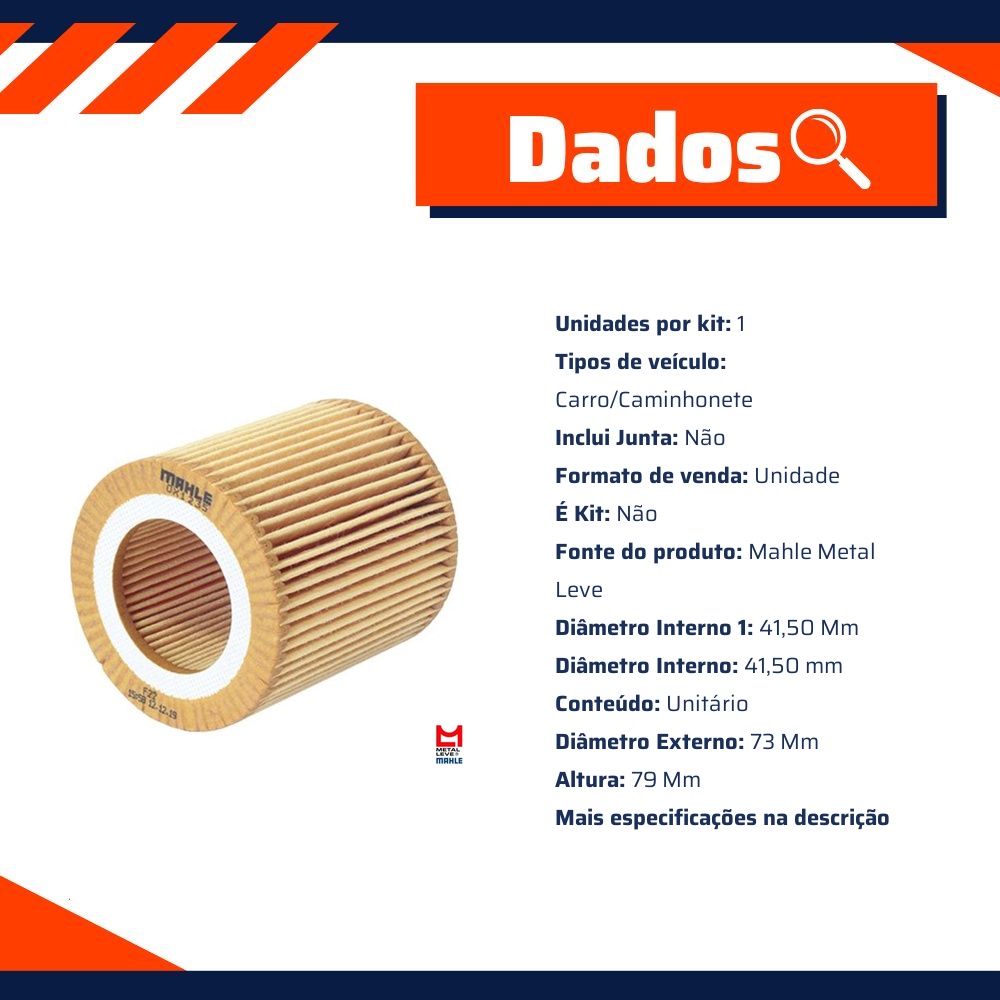 Filtro de Óleo Lubrificante - Mahle Metal Leve - OX1235D