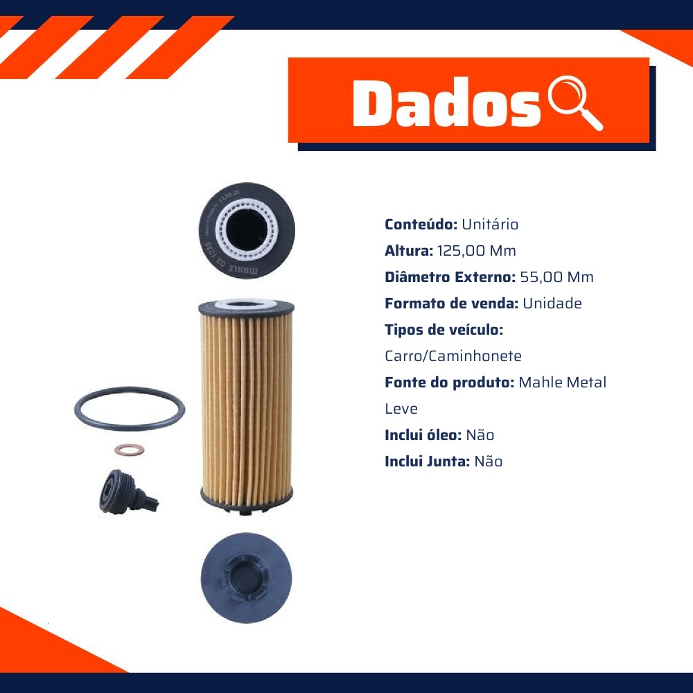 Filtro de Óleo Lubrificante - Mahle Metal Leve - OX1238D