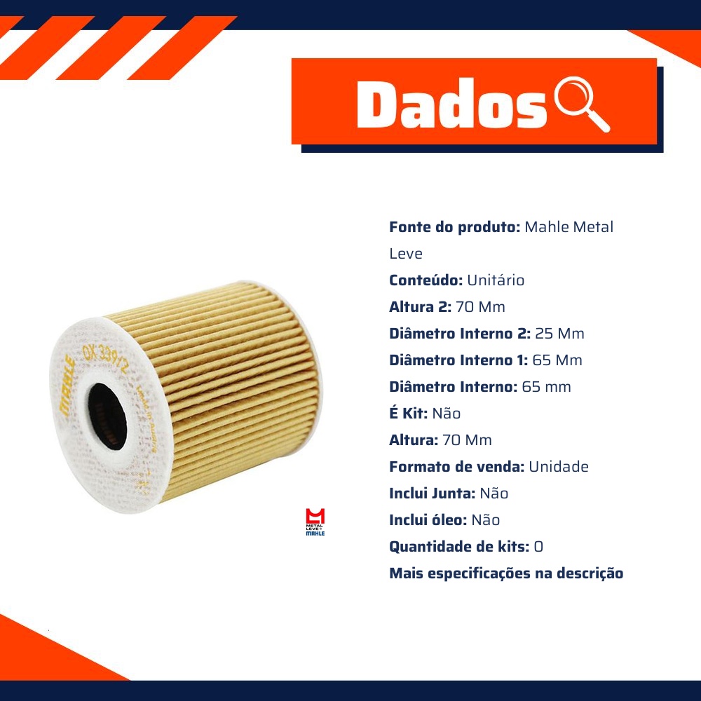 Filtro de Óleo Lubrificante - Mahle Metal Leve - OX339/2D