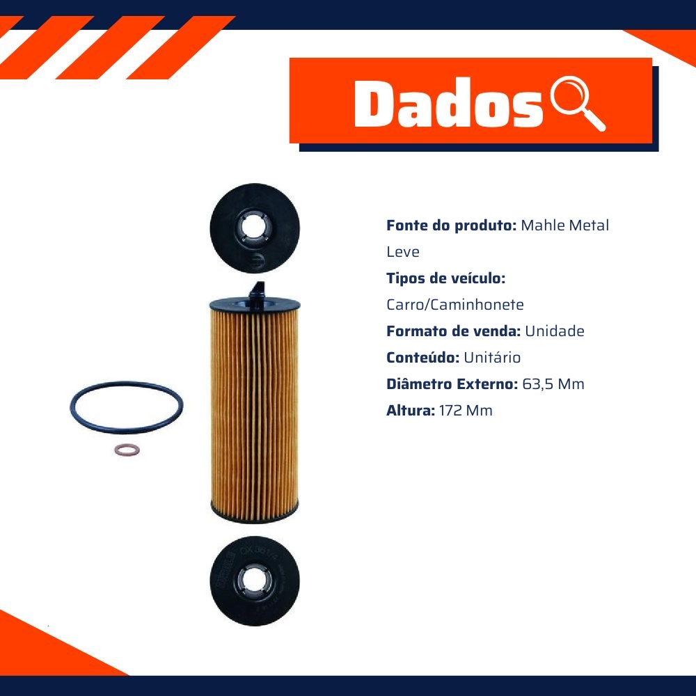 Filtro de Óleo Lubrificante para BMW X5 - Mahle Metal Leve - OX361/4D
