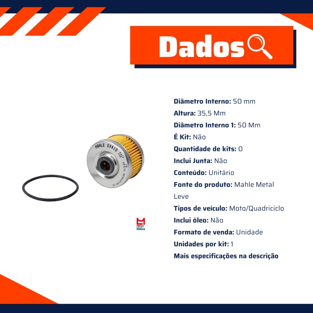 Filtro de Óleo Lubrificante - Mahle Metal Leve - OX410/D