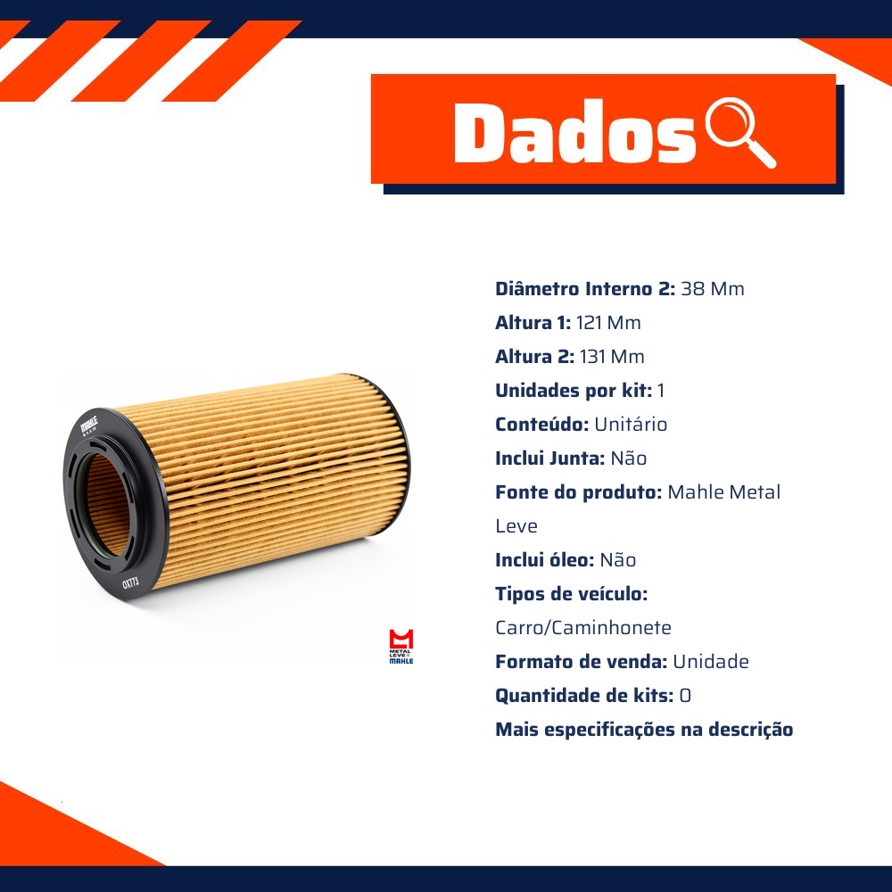 Filtro de Óleo Lubrificante - Mahle Metal Leve - OX773D