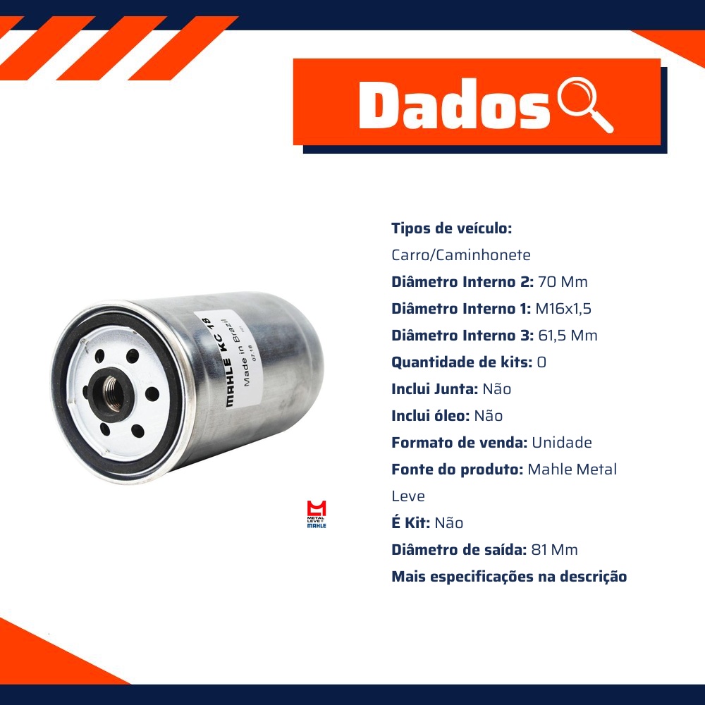 Filtro Blindado de Combustível - Mahle Metal Leve - KC18