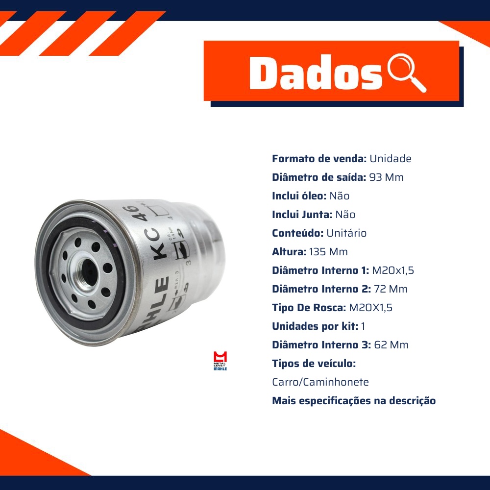 Filtro Blindado de Combustível - Mahle Metal Leve - KC46