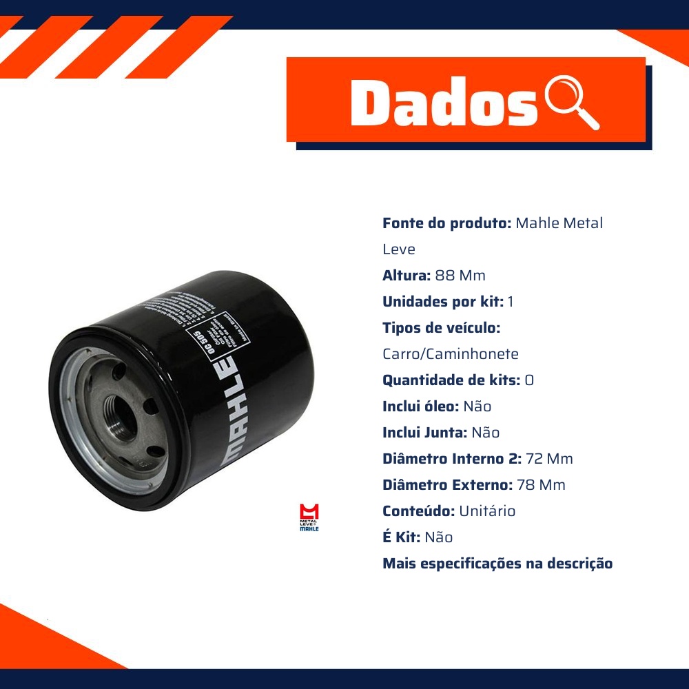 Filtro Blindado de Óleo Lubrificante - Mahle Metal Leve - OC505 PLUS