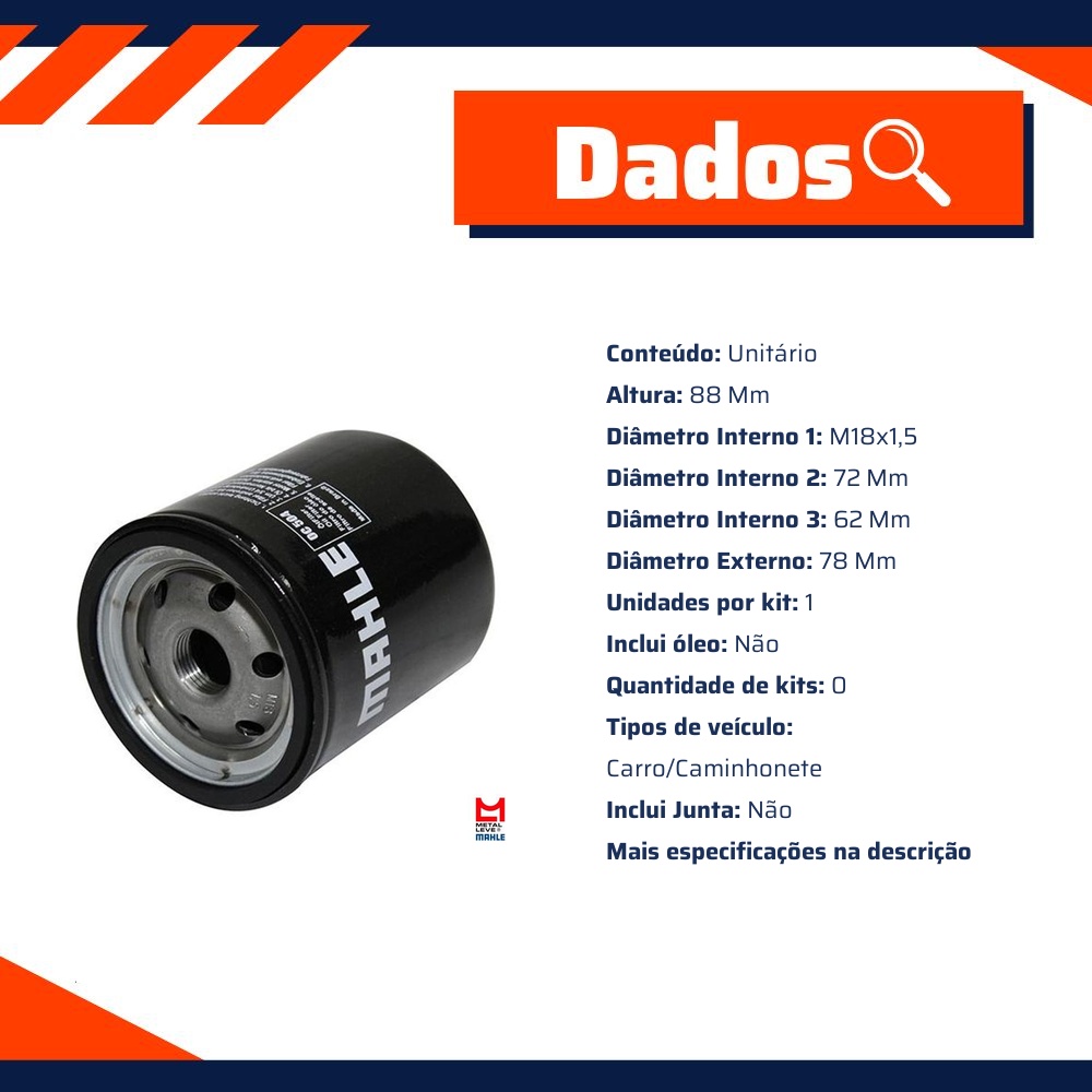 Filtro Blindado de Óleo Lubrificante - Mahle Metal Leve - OC504 PLUS