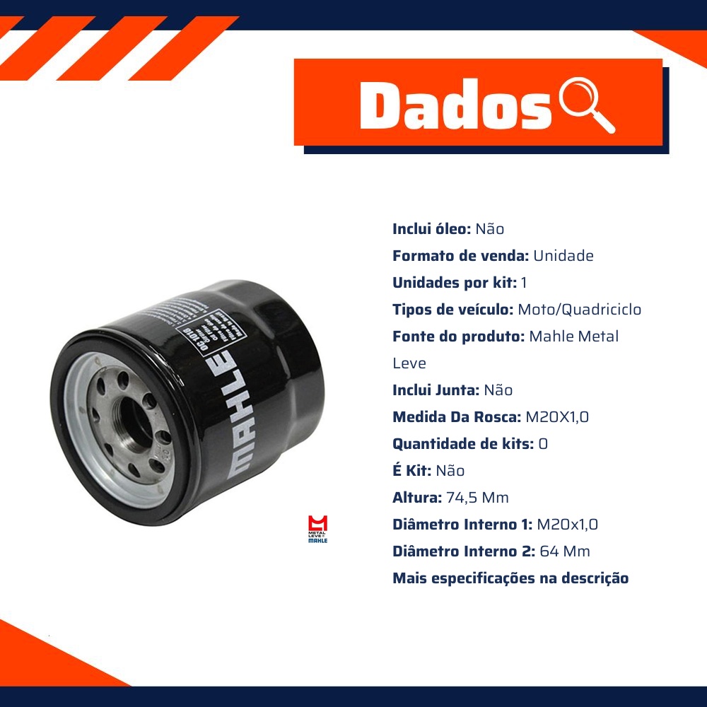 Filtro Blindado de Óleo Lubrificante - Mahle Metal Leve - OC1018