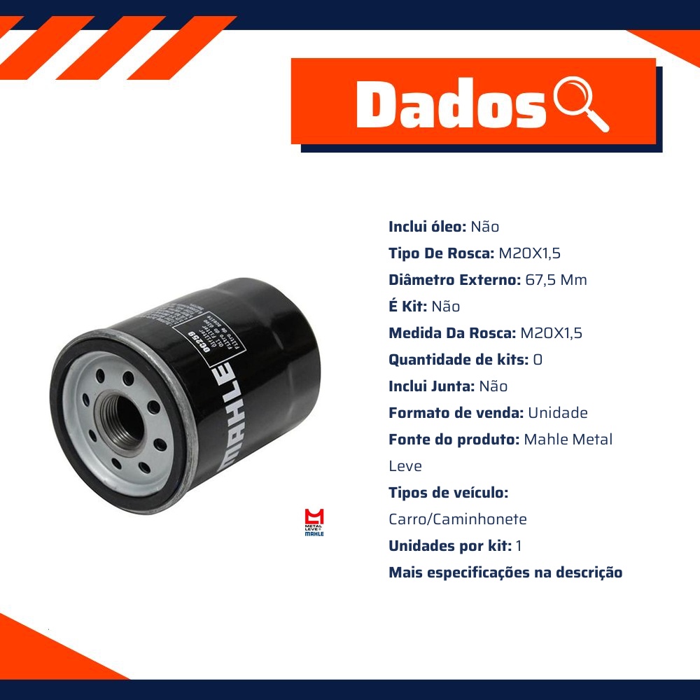 Filtro Blindado de Óleo Lubrificante - Mahle Metal Leve - OC259