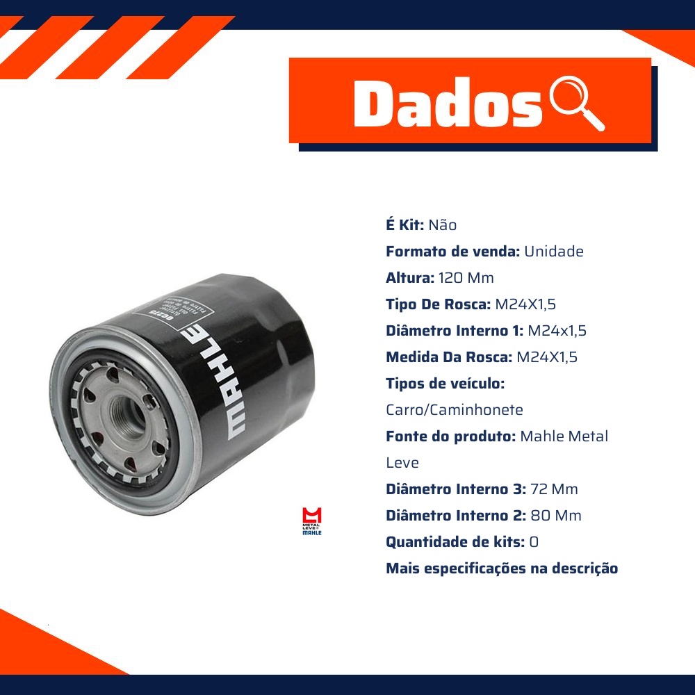 Filtro Blindado de Óleo Lubrificante - Mahle Metal Leve - OC275