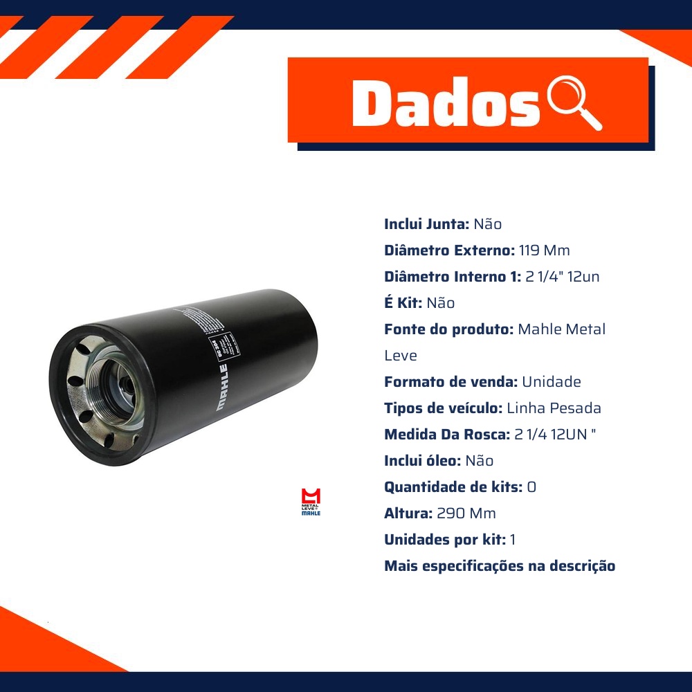 Filtro Blindado de Óleo Lubrificante - Mahle Metal Leve - OC304