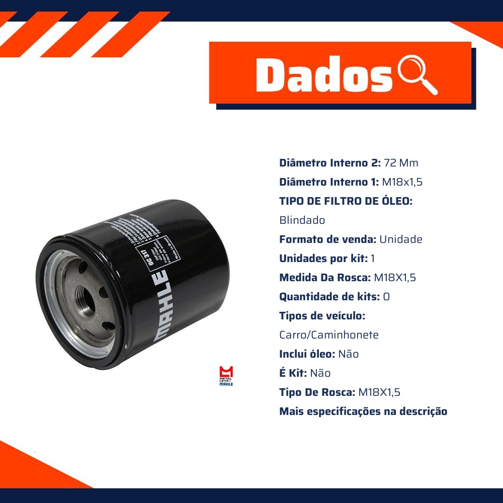Filtro Blindado de Óleo Lubrificante - Mahle Metal Leve - OC317