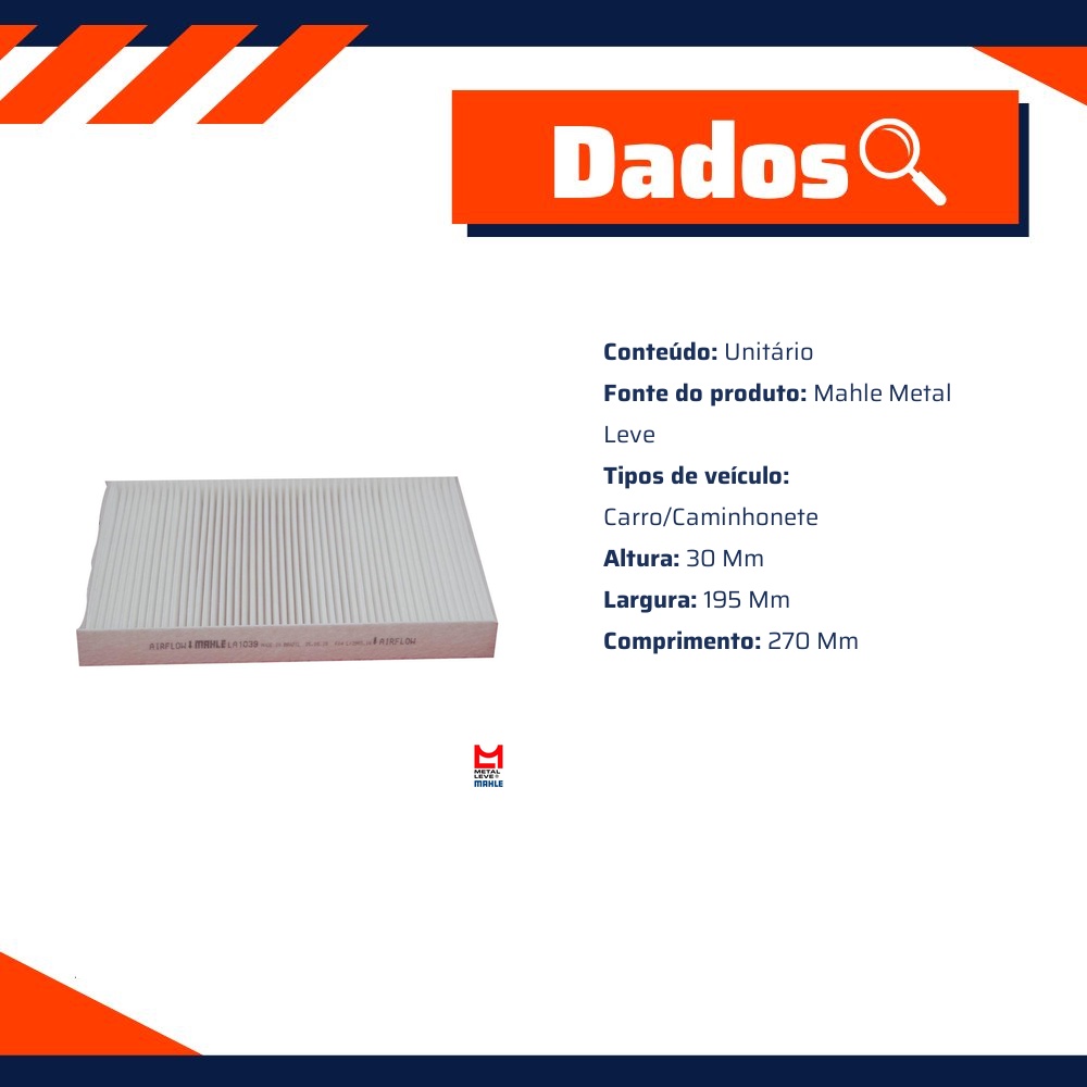 FIltro de Ar Condicionado Cabine - Mahle Metal Leve - LA1039