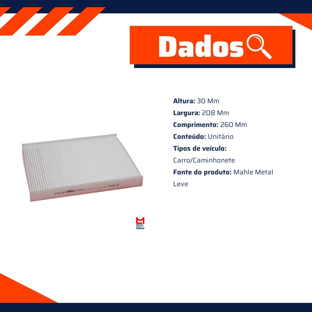 Filtro de Ar da Cabine para Hyundai Grand Santa Fé e Santa Fé - Mahle Metal Leve - LA1048