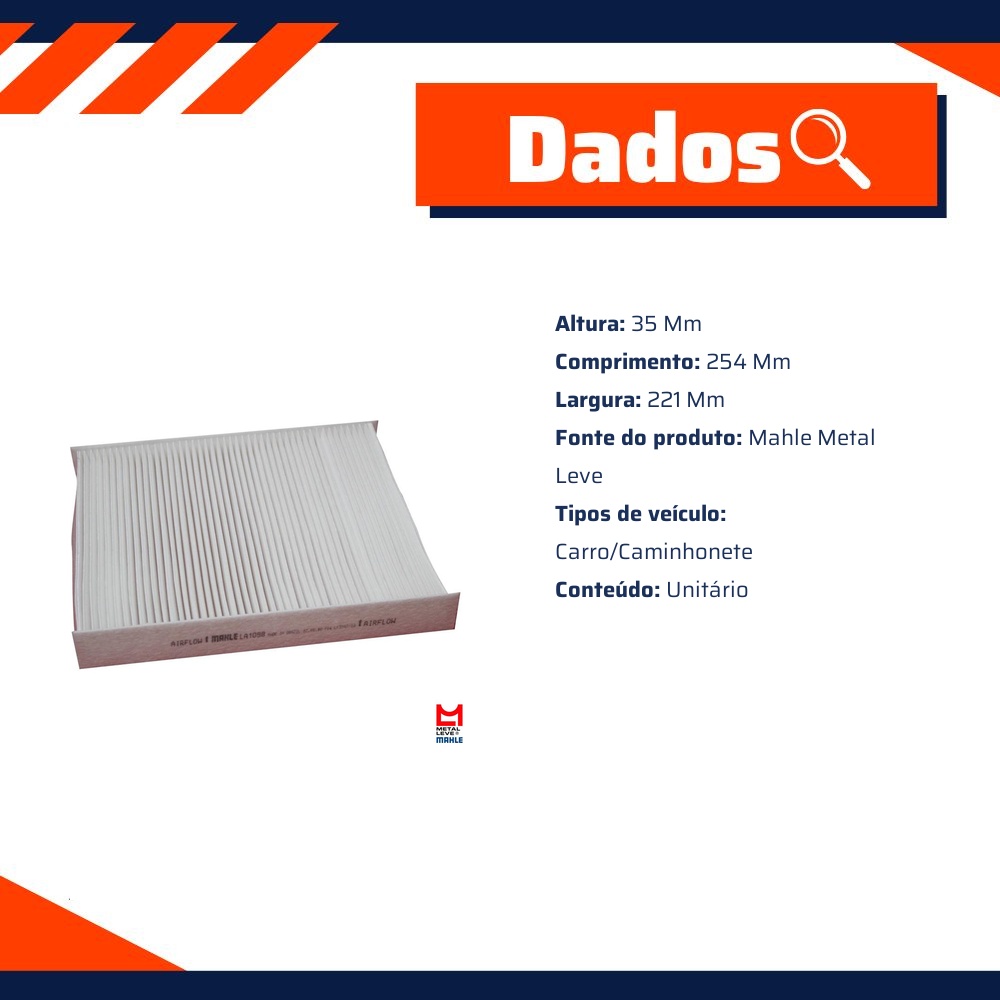 FIltro de Ar Condicionado Cabine - Mahle Metal Leve - LA1098