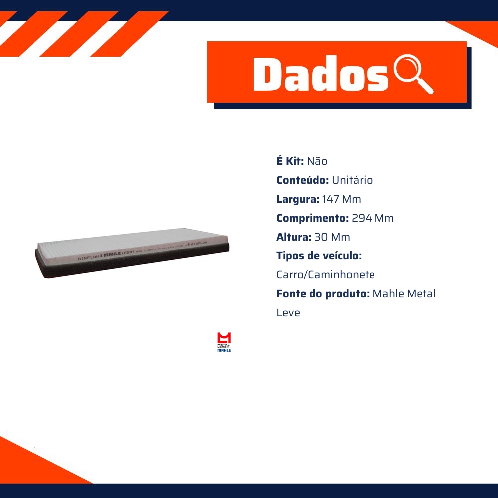 FIltro de Ar Condicionado Cabine - Mahle Metal Leve - LA591