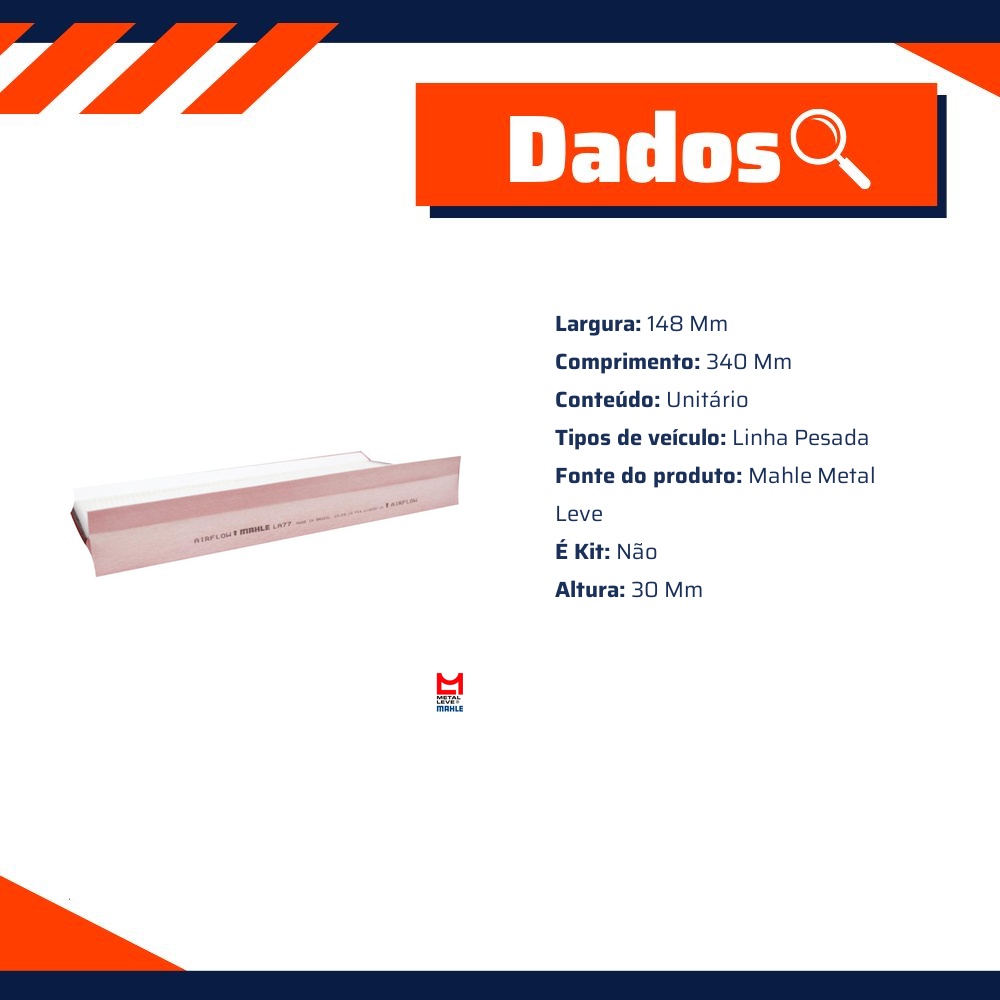 FIltro de Ar Condicionado Cabine - Mahle Metal Leve - LA77
