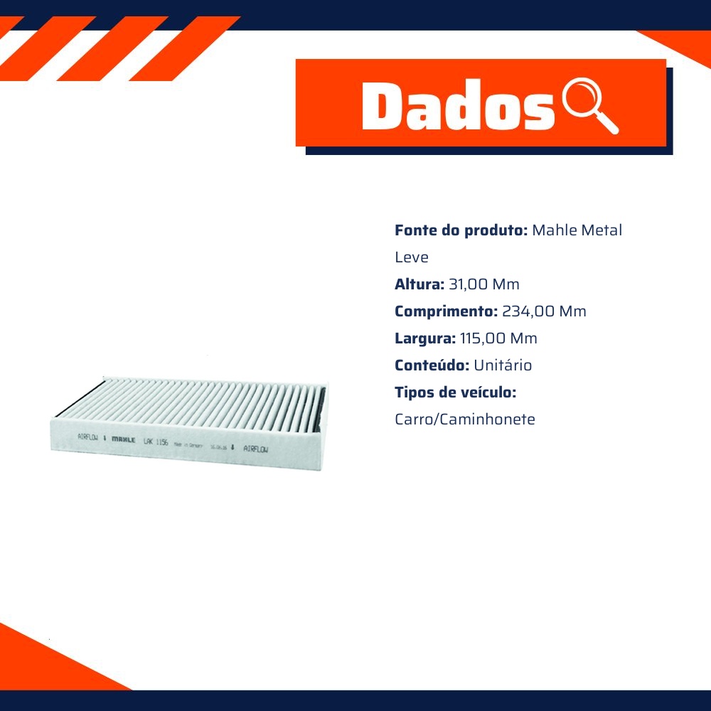 FIltro de Ar Condicionado Cabine - Mahle Metal Leve - LAK1156/S