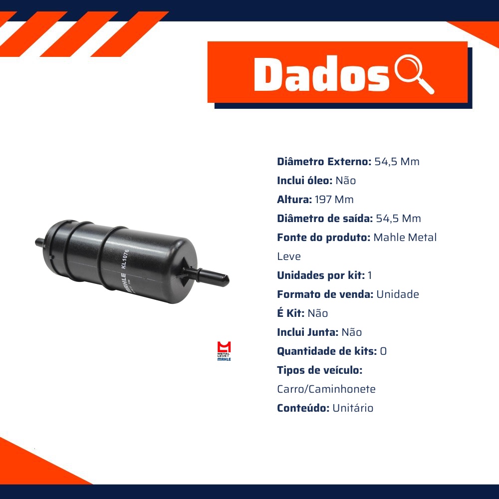 Filtro Blindado de Combustível - Mahle Metal Leve - KL1076