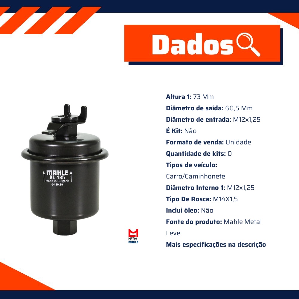 Filtro Blindado de Combustível - Mahle Metal Leve - KL185