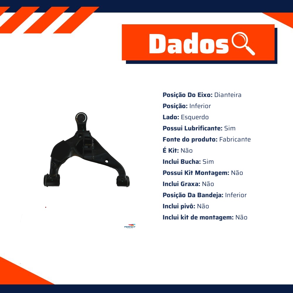 Bandeja Suspensão Inferior Esquerdo para Toyota Hilux e Hilux SW4 - Perfect - BDJ2053