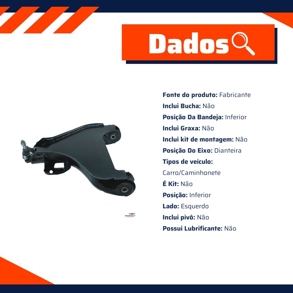 Bandeja Suspensão Inferior Esquerdo para Chevrolet Blazer e S10 - Perfect - BDJ2093