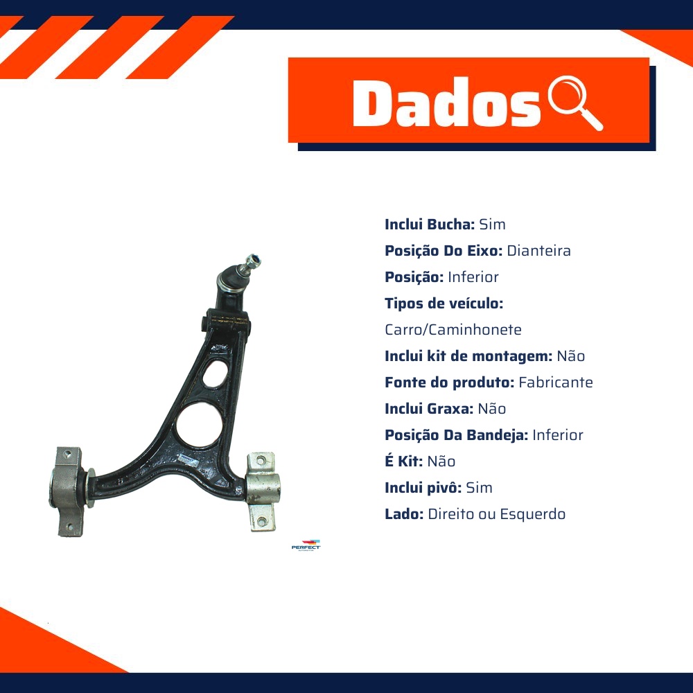 Bandeja Suspensão Inferior Direito para Alfa Romeo 147 e 156 - Perfect - BDJ2466