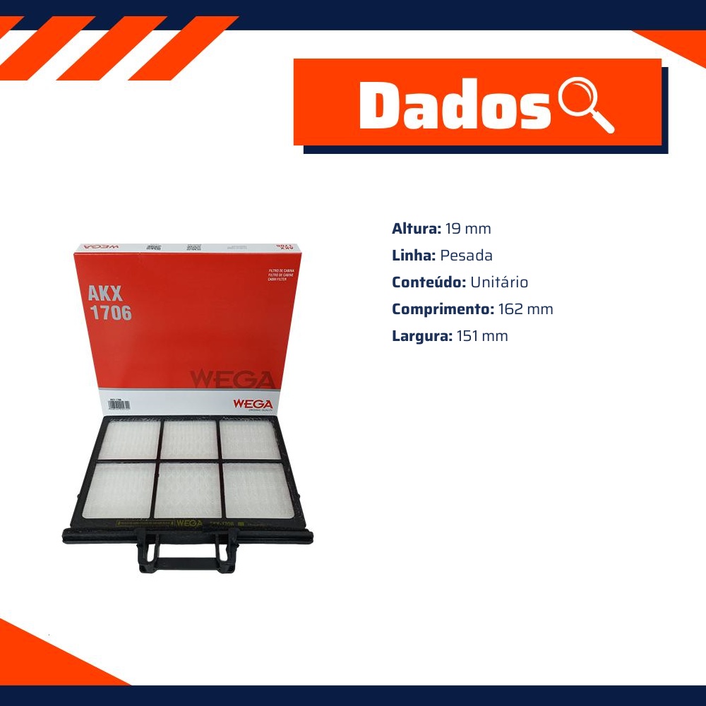 Filtro de Ar da Cabine para JAC iEV1200T - Wega - AKX-1706