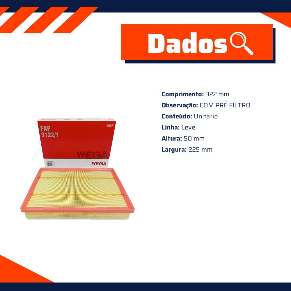 Filtro de Ar para Mercedes-Benz SPRINTER 315 - Wega - FAP-9122/1