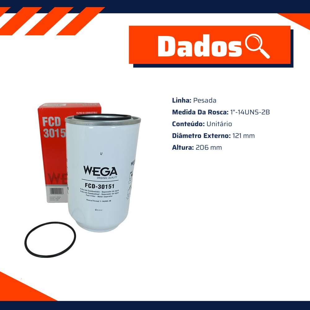 Filtro de Combustível com Dreno - Wega - FCD30151