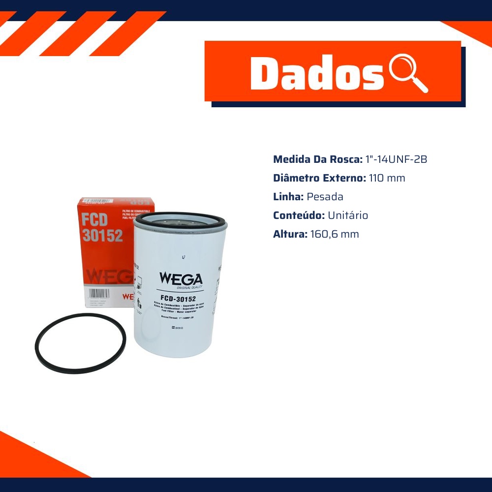Filtro de Combustível com Dreno - Wega - FCD30152