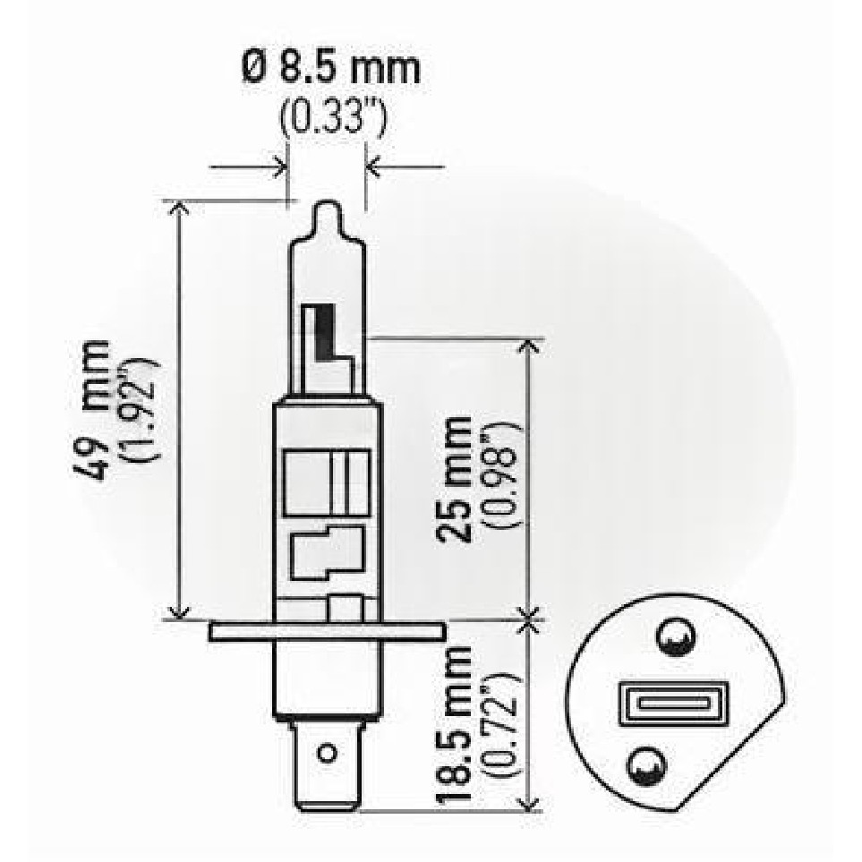 Lâmpada Farol Alto Baixo H1 12V 55W Halógena P14.5s - Hella - H1