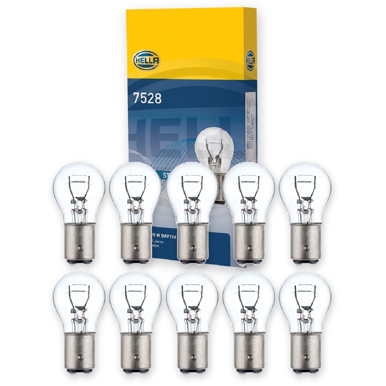 Kit 10 Lâmpadas Freio Posição P21/5W 21/5W BAY15d Pingo - Hella - 7528
