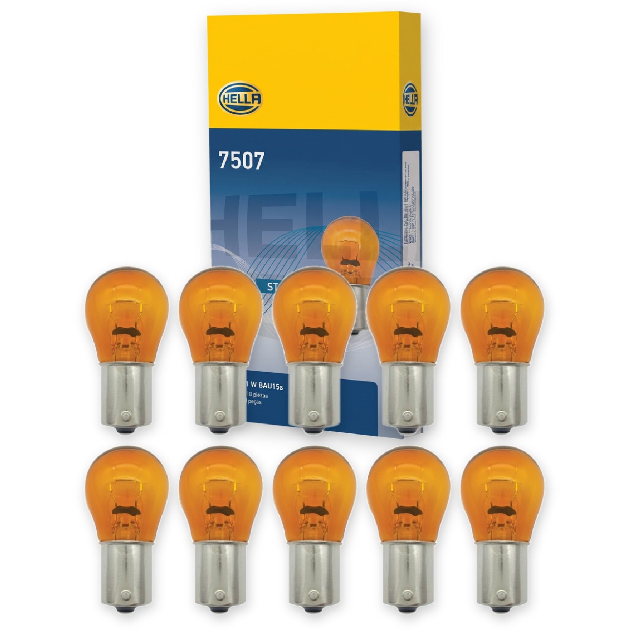Kit 10 Lâmpadas Pisca Seta P21W 12V 21W BAU15s Pingo - Hella - 7507
