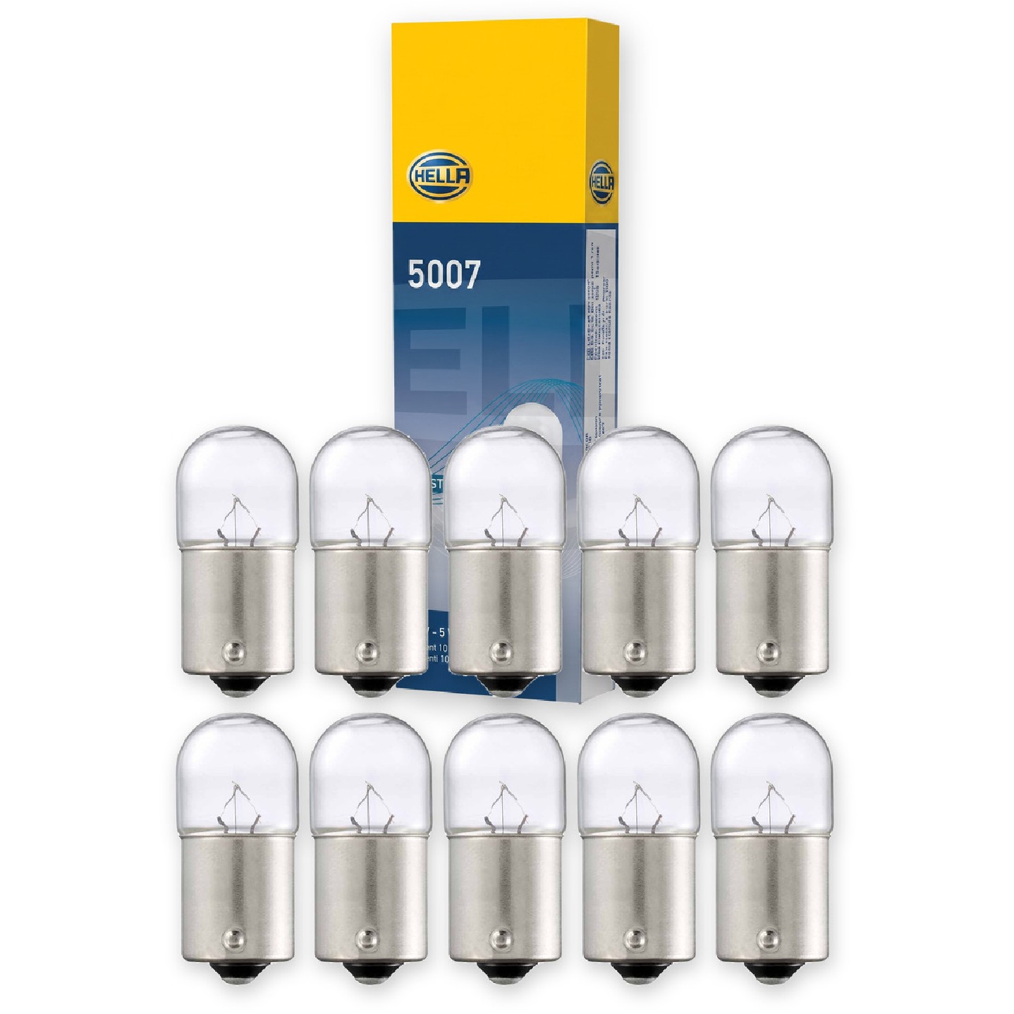 Kit 10 Lâmpadas Posição Placa R5W 12V 5W Halógena Pingo - Hella - 5007